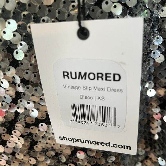 Rumored Metallic Sequin Slip Stretch Maxi Dress Disco Silver sze 0 NWT Party - Picture 2 of 14